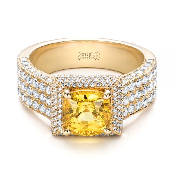 14k Yellow Gold Custom Yellow Sapphire And Diamond Engagement Ring - Flat View -  102025
