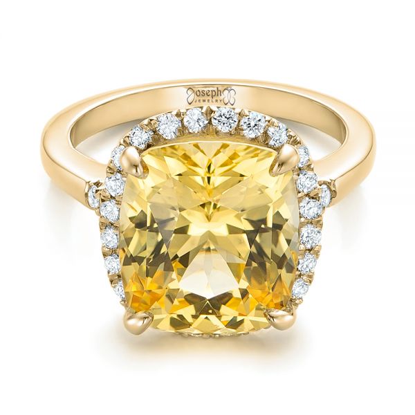 18k Yellow Gold 18k Yellow Gold Custom Yellow Sapphire And Diamond Engagement Ring - Flat View -  102129