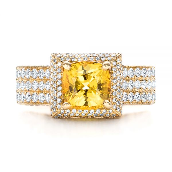 14k Yellow Gold Custom Yellow Sapphire And Diamond Engagement Ring - Top View -  102025