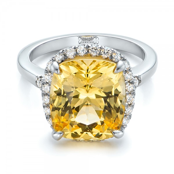 Custom Yellow  Sapphire  and Diamond Engagement  Ring  102129 