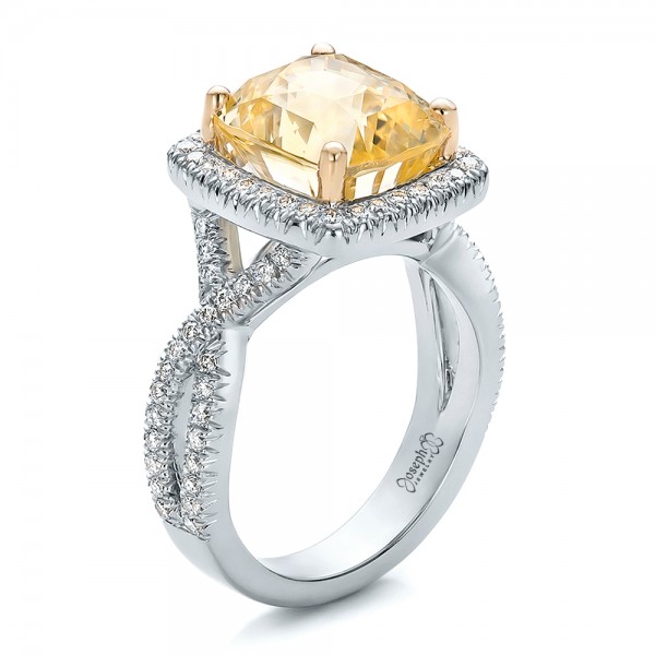 Custom Yellow  Sapphire  and Diamond Halo Engagement  Ring  