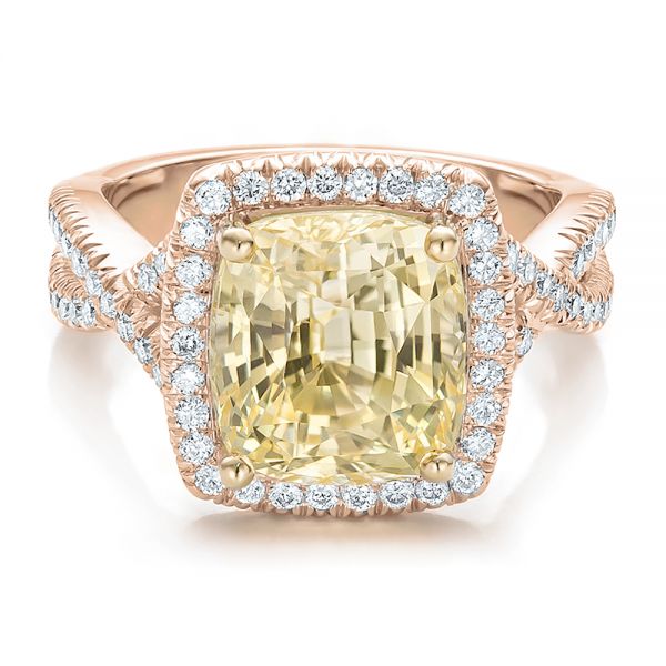 14k Rose Gold And Platinum 14k Rose Gold And Platinum Custom Yellow Sapphire And Diamond Halo Engagement Ring - Flat View - 100594