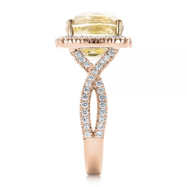 14k Rose Gold And Platinum 14k Rose Gold And Platinum Custom Yellow Sapphire And Diamond Halo Engagement Ring - Side View - 100594