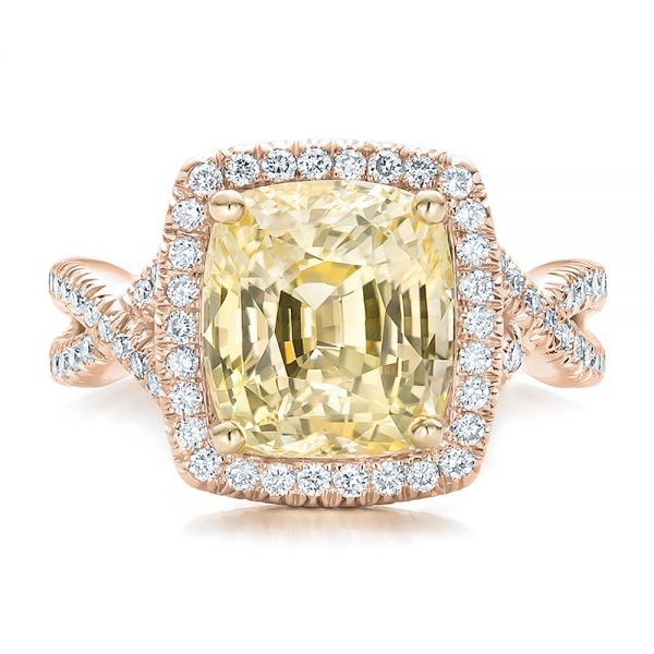 18k Rose Gold And Platinum 18k Rose Gold And Platinum Custom Yellow Sapphire And Diamond Halo Engagement Ring - Top View -  100594