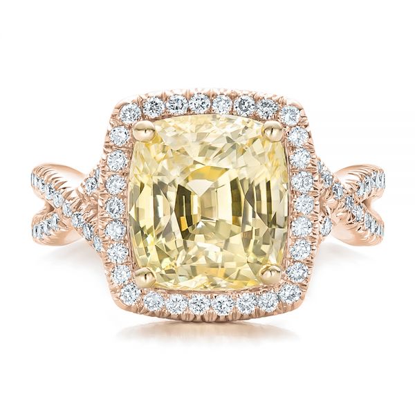 14k Rose Gold And Platinum 14k Rose Gold And Platinum Custom Yellow Sapphire And Diamond Halo Engagement Ring - Top View - 100594