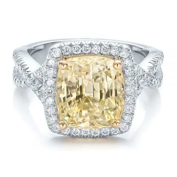  Platinum And Platinum Platinum And Platinum Custom Yellow Sapphire And Diamond Halo Engagement Ring - Flat View -  100594