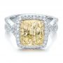 14k White Gold And 14K Gold Custom Yellow Sapphire And Diamond Halo Engagement Ring - Flat View -  100594 - Thumbnail