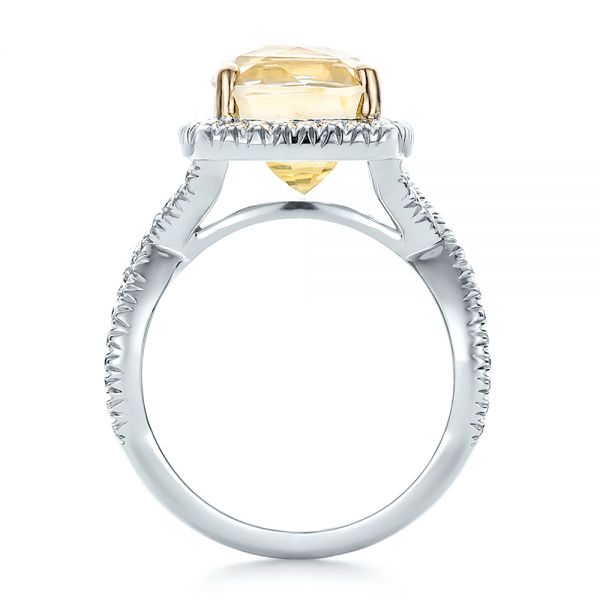 14k White Gold And 14K Gold Custom Yellow Sapphire And Diamond Halo Engagement Ring - Front View - 100594