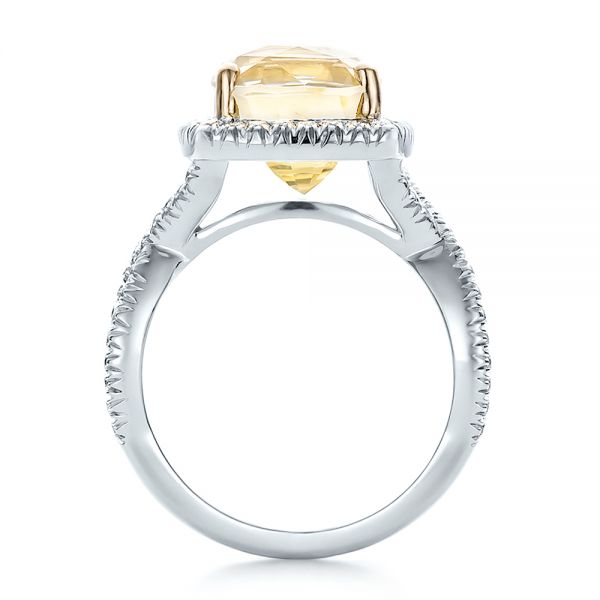 14k White Gold And 14K Gold Custom Yellow Sapphire And Diamond Halo Engagement Ring - Front View -  100594