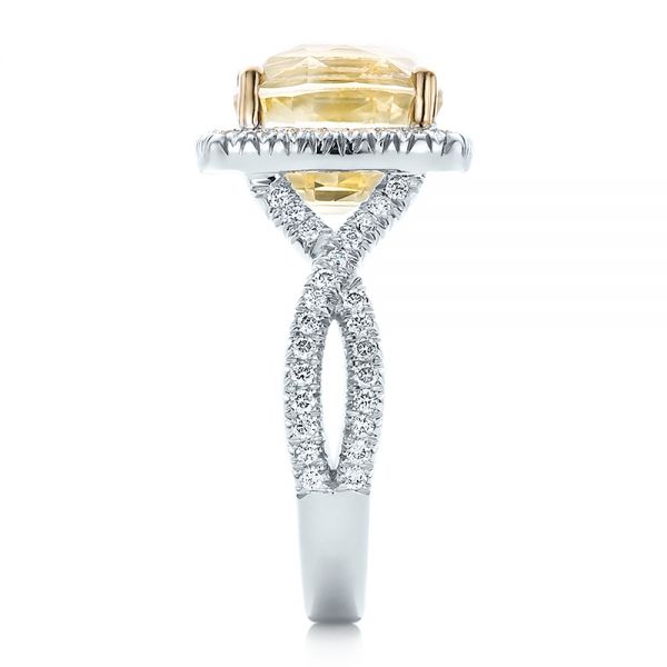 14k White Gold And 14K Gold Custom Yellow Sapphire And Diamond Halo Engagement Ring - Side View - 100594
