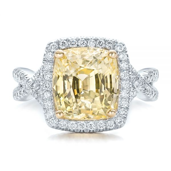  Platinum And Platinum Platinum And Platinum Custom Yellow Sapphire And Diamond Halo Engagement Ring - Top View -  100594