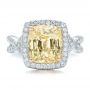 14k White Gold And 14K Gold Custom Yellow Sapphire And Diamond Halo Engagement Ring - Top View -  100594 - Thumbnail