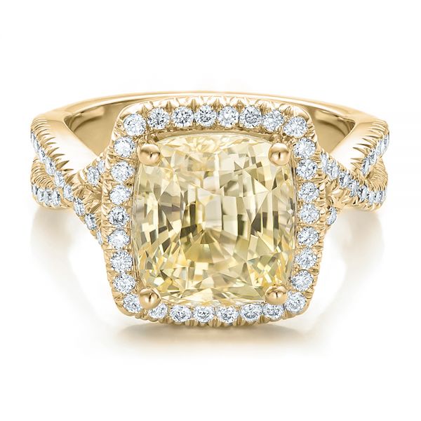 18k Yellow Gold And 14K Gold 18k Yellow Gold And 14K Gold Custom Yellow Sapphire And Diamond Halo Engagement Ring - Flat View -  100594