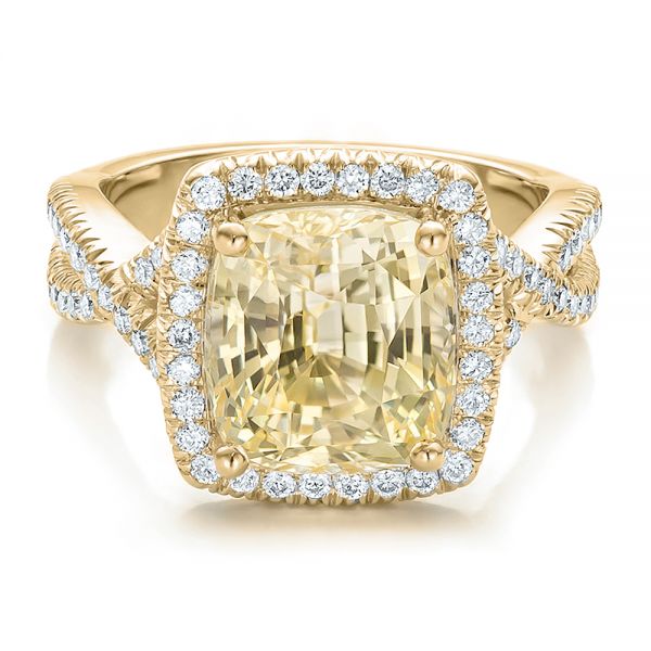 18k Yellow Gold And Platinum 18k Yellow Gold And Platinum Custom Yellow Sapphire And Diamond Halo Engagement Ring - Flat View - 100594