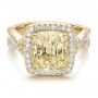 18k Yellow Gold And 14K Gold 18k Yellow Gold And 14K Gold Custom Yellow Sapphire And Diamond Halo Engagement Ring - Flat View -  100594 - Thumbnail