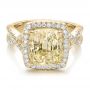 14k Yellow Gold And Platinum 14k Yellow Gold And Platinum Custom Yellow Sapphire And Diamond Halo Engagement Ring - Flat View -  100594 - Thumbnail