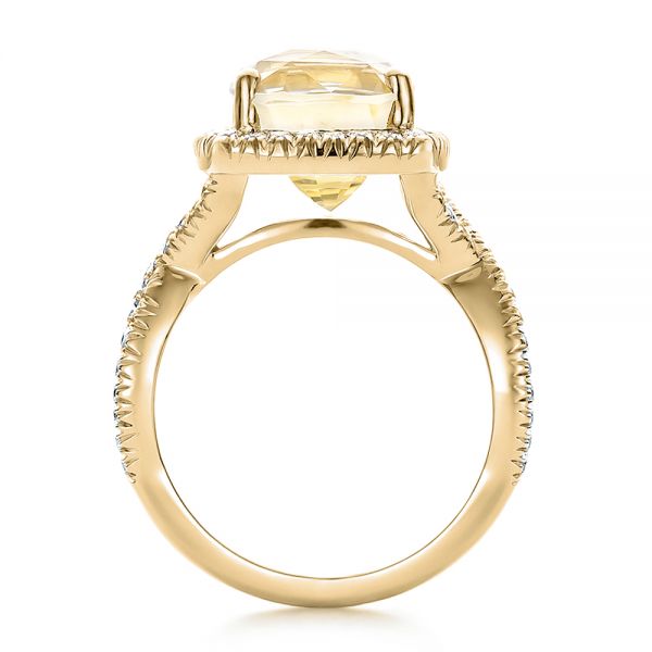 18k Yellow Gold And Platinum 18k Yellow Gold And Platinum Custom Yellow Sapphire And Diamond Halo Engagement Ring - Front View - 100594