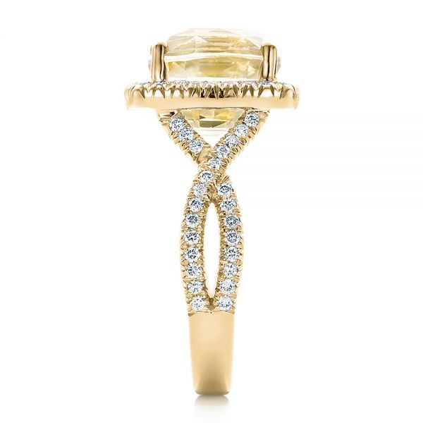 18k Yellow Gold And Platinum 18k Yellow Gold And Platinum Custom Yellow Sapphire And Diamond Halo Engagement Ring - Side View - 100594