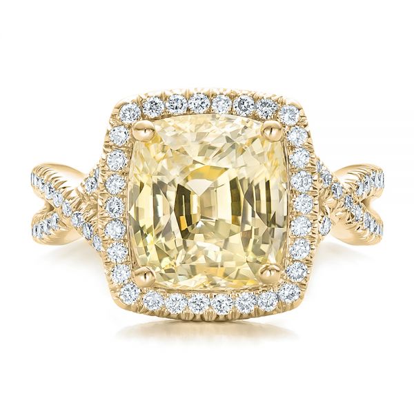 18k Yellow Gold And 14K Gold 18k Yellow Gold And 14K Gold Custom Yellow Sapphire And Diamond Halo Engagement Ring - Top View -  100594