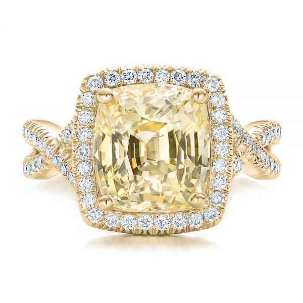 18k Yellow Gold And Platinum 18k Yellow Gold And Platinum Custom Yellow Sapphire And Diamond Halo Engagement Ring - Top View - 100594
