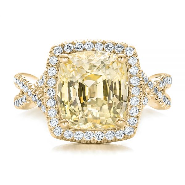 18k Yellow Gold And 14K Gold Custom Yellow Sapphire And Diamond Halo ...