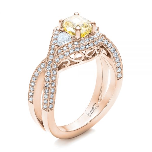 14k Rose Gold 14k Rose Gold Custom Yellow And White Diamond Engagement Ring - Three-Quarter View -  101999