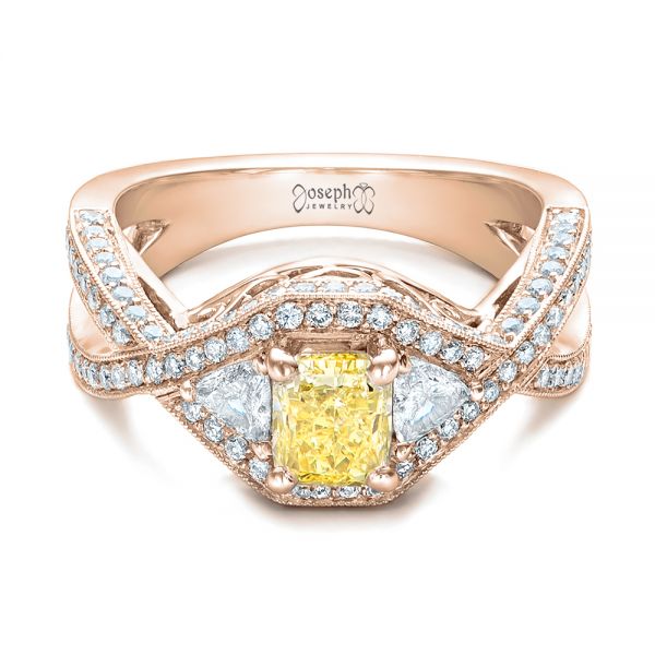 18k Rose Gold 18k Rose Gold Custom Yellow And White Diamond Engagement Ring - Flat View -  101999