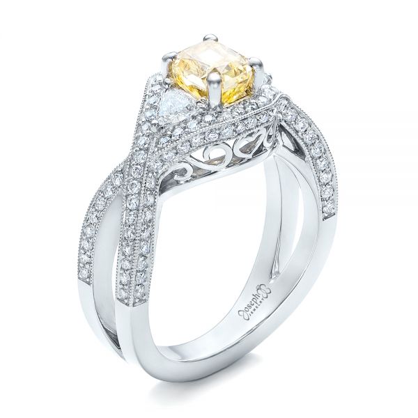  Platinum Custom Yellow And White Diamond Engagement Ring - Three-Quarter View -  101999