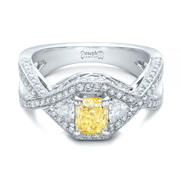  Platinum Custom Yellow And White Diamond Engagement Ring - Flat View -  101999