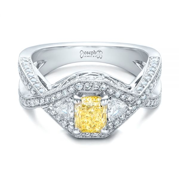 Platinum Custom Yellow And White Diamond Engagement Ring - Flat View - 101999