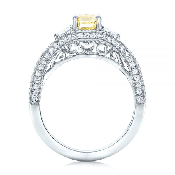 Platinum Custom Yellow And White Diamond Engagement Ring - Front View - 101999