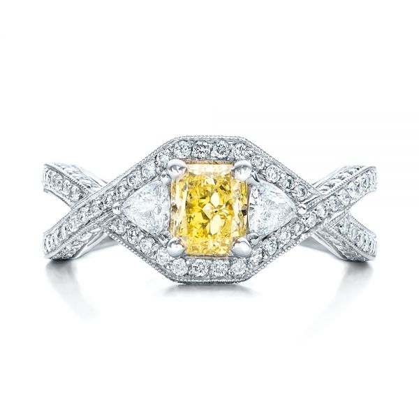 Platinum Custom Yellow And White Diamond Engagement Ring - Top View -  101999
