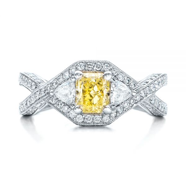 Platinum Custom Yellow And White Diamond Engagement Ring - Top View - 101999