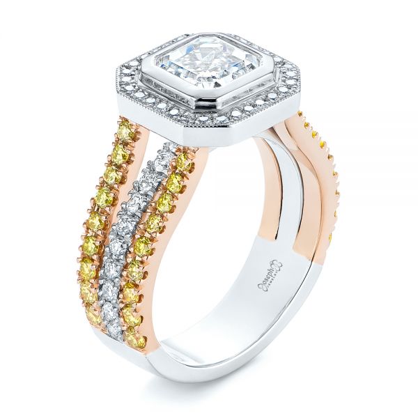  Platinum And 18k Rose Gold Platinum And 18k Rose Gold Custom Yellow And White Diamond Two Tone Engagement Ring - Three-Quarter View -  105743