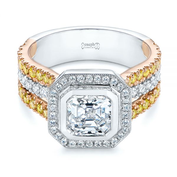  Platinum And 14k Rose Gold Platinum And 14k Rose Gold Custom Yellow And White Diamond Two Tone Engagement Ring - Flat View -  105743