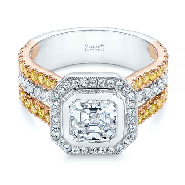 Platinum And 18k Rose Gold Platinum And 18k Rose Gold Custom Yellow And White Diamond Two Tone Engagement Ring - Flat View - 105743
