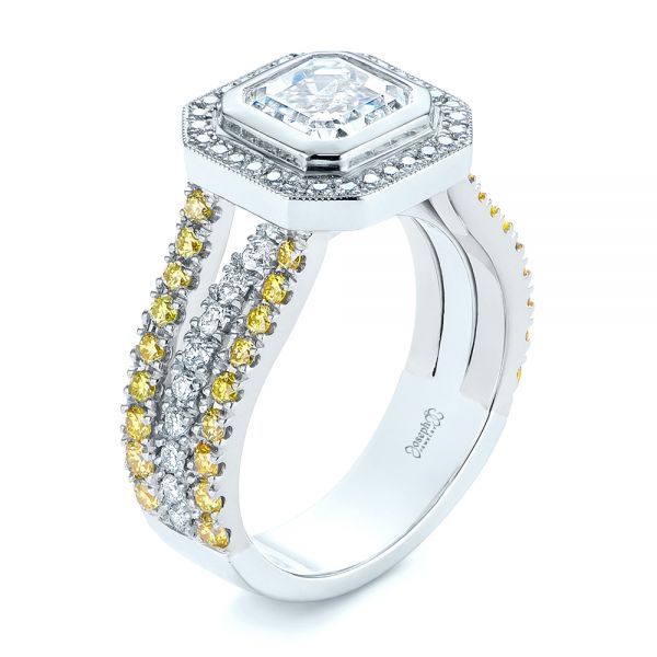  Platinum And Platinum Platinum And Platinum Custom Yellow And White Diamond Two Tone Engagement Ring - Three-Quarter View -  105743
