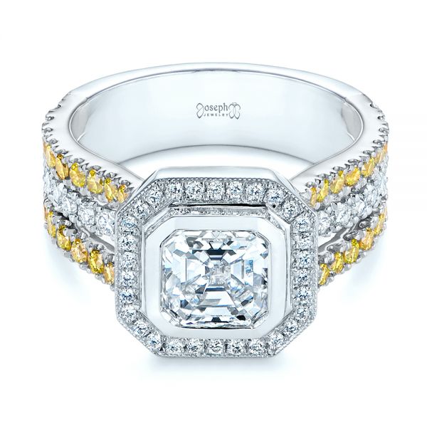 Platinum And 18k White Gold Platinum And 18k White Gold Custom Yellow And White Diamond Two Tone Engagement Ring - Flat View - 105743