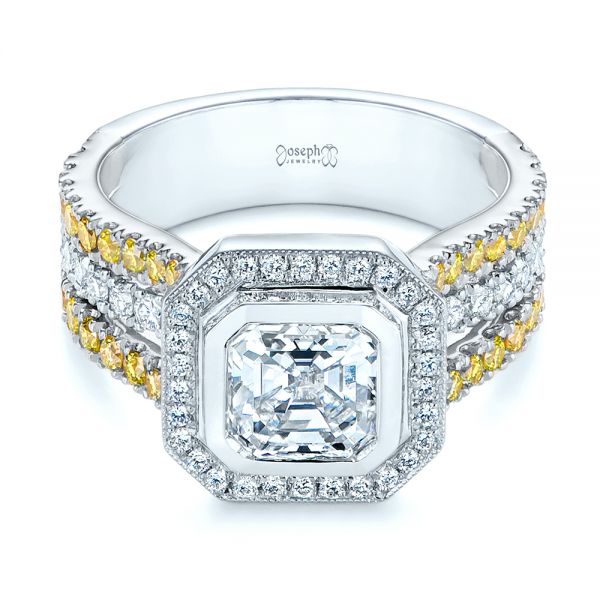  Platinum And Platinum Platinum And Platinum Custom Yellow And White Diamond Two Tone Engagement Ring - Flat View -  105743