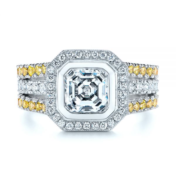 Platinum And 18k White Gold Platinum And 18k White Gold Custom Yellow And White Diamond Two Tone Engagement Ring - Top View - 105743