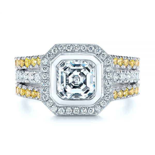  Platinum And 14k White Gold Platinum And 14k White Gold Custom Yellow And White Diamond Two Tone Engagement Ring - Top View -  105743