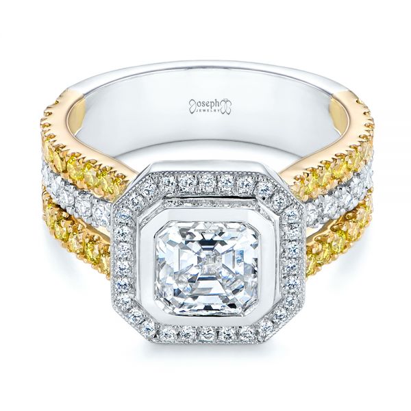  Platinum And 14k Yellow Gold Custom Yellow And White Diamond Two Tone Engagement Ring - Flat View -  105743
