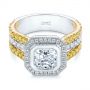  Platinum And 14k Yellow Gold Custom Yellow And White Diamond Two Tone Engagement Ring - Flat View -  105743 - Thumbnail