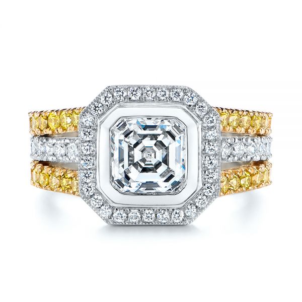  Platinum And 14k Yellow Gold Custom Yellow And White Diamond Two Tone Engagement Ring - Top View -  105743