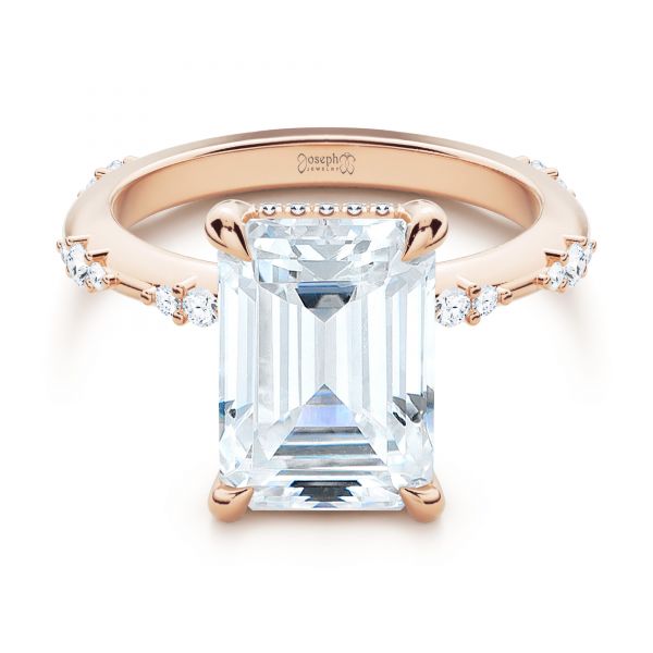 14k Rose Gold 14k Rose Gold Dainty Double Halo Engagement Ring - Flat View - 107305