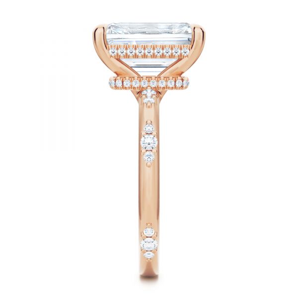 14k Rose Gold 14k Rose Gold Dainty Double Halo Engagement Ring - Side View - 107305