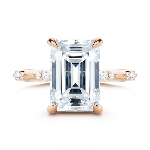 14k Rose Gold 14k Rose Gold Dainty Double Halo Engagement Ring - Top View - 107305