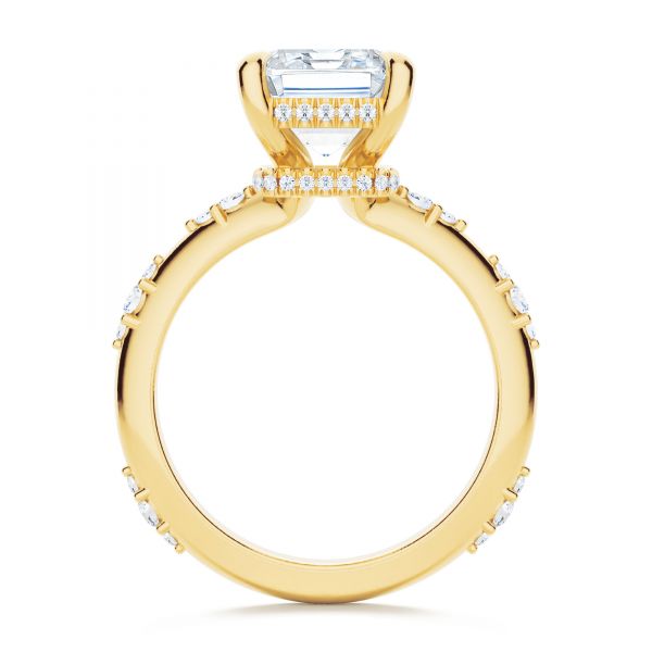 14k Yellow Gold Dainty Double Halo Engagement Ring - Front View -  107305