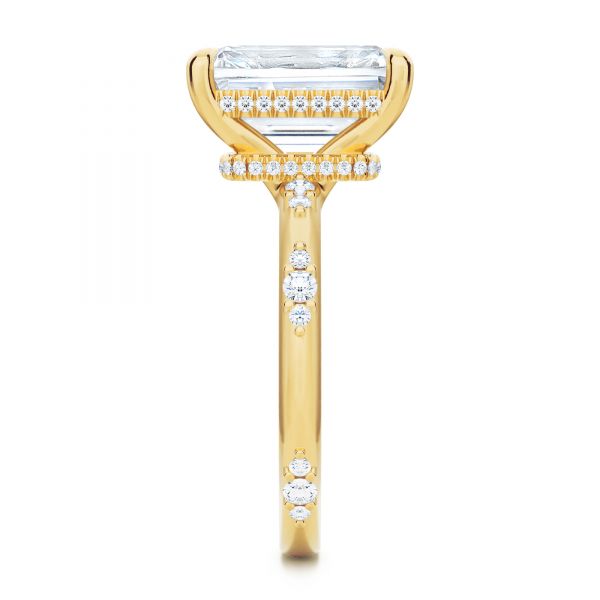 14k Yellow Gold Dainty Double Halo Engagement Ring - Side View - 107305