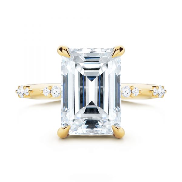 14k Yellow Gold Dainty Double Halo Engagement Ring - Top View - 107305